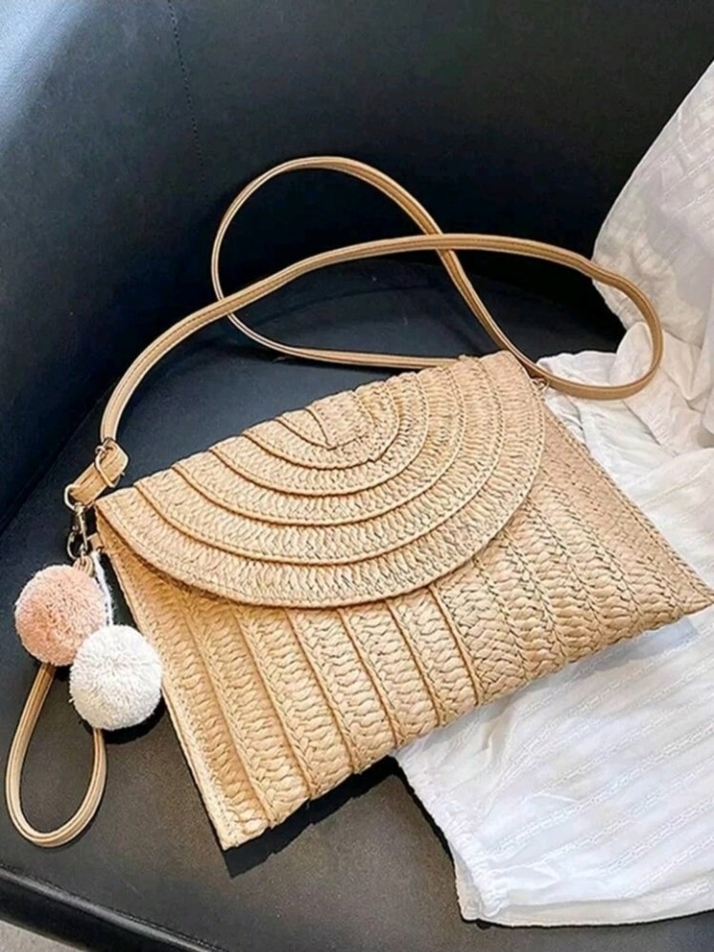 Beige Woven Crossbody Bag